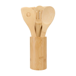 Set of five kitchen spatulas with bamboo holder wood colour second front view