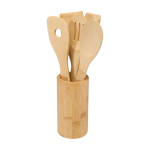 Set of five kitchen spatulas with bamboo holder wood colour