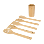 Set of five kitchen spatulas with bamboo holder wood colour third view