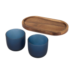 Elegant wooden tray with 2 frosted glass tumblers 200 ml bondi blue colour second view