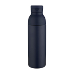 Double-wall recycled stainless steel bottle 3-piece 650ml navy-blue colour second front view