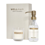 WELLmark 250ml glass dispenser and scented candle set white colour