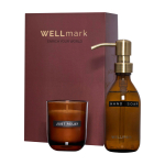 WELLmark 250ml glass dispenser and scented candle set garnet colour