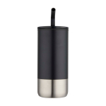 Insulated tumbler with steel straw and silicone tip 480ml black colour second front view