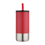 Insulated tumbler with steel straw and silicone tip 480ml red colour second front view