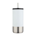Insulated tumbler with steel straw and silicone tip 480ml white colour second front view