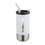 Insulated tumbler with steel straw and silicone tip 480ml white colour printed logo view 2