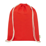 Organic cotton drawstring bag with natural cords 5L 140 g/m² red colour second front view