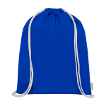 Organic cotton drawstring bag with natural cords 5L 140 g/m² royal blue colour second front view