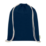 Organic cotton drawstring bag with natural cords 5L 140 g/m² navy-blue colour second front view
