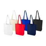 Organic cotton tote bag with wide base 11L 180 g/m2 royal blue colour second multiple colours view