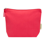 Organic cotton wash bag with compartment and zip 1L 180 g/m2 red colour second front view