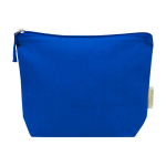 Organic cotton wash bag with compartment and zip 1L 180 g/m2 royal blue colour second front view