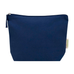 Organic cotton wash bag with compartment and zip 1L 180 g/m2 navy-blue colour second front view