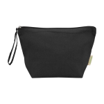 Large organic cotton wash bag with zip and strap 3L 180g/m2 black colour second front view