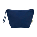 Large organic cotton wash bag with zip and strap 3L 180g/m2 navy-blue colour second front view