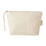 Large organic cotton wash bag with zip and strap 3L 180g/m2 natural colour second front view