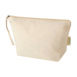 Large organic cotton wash bag with zip and strap 3L 180g/m2 natural colour