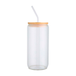 Borosilicate glass jug with bamboo lid and straw 500ml transparent colour second front view