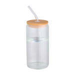 Borosilicate glass jug with bamboo lid and straw 500ml transparent colour
