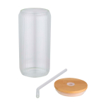 Borosilicate glass jug with bamboo lid and straw 500ml transparent colour second view