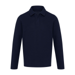 Unisex long sleeve cotton polo in piqué knit 245 g/m2 Elevate navy-blue colour second front view