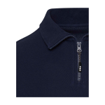 Unisex cotton long-sleeve polo with half zip 245 g/m² Elevate navy-blue colour close-up view 1