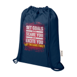 Recycled cotton drawstring bag with quick closure 5L 180gsm navy-blue colour
