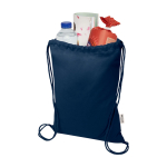 Recycled cotton drawstring bag with quick closure 5L 180gsm navy-blue colour second view