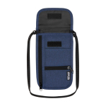 Compact travel bag with multiple pockets and 130cm strap marbled blue colour second front view