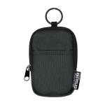 Water-repellent recycled polyester coin purse with clip black colour second front view