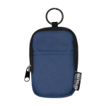 Water-repellent recycled polyester coin purse with clip navy-blue colour second front view