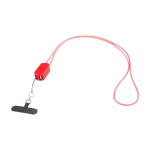 Smartphone lanyard with integrated 5-in-1 cable and USB connections red colour second front view