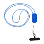 Smartphone lanyard with integrated 5-in-1 cable and USB connections royal blue colour third front view