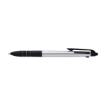 3-in-1 pen with stylus and 3 ink colours in metallic finish silver colour second front view