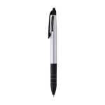 3-in-1 pen with stylus and 3 ink colours in metallic finish silver colour side view