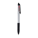 3-in-1 pen with stylus and 3 ink colours in metallic finish silver colour second side view