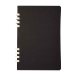 A5 hardback recycled paper notebook with spiral binding, lined pages black colour second front view