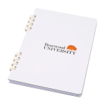 A5 hardback recycled paper notebook with spiral binding, lined pages white colour pad printing view