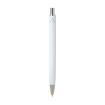 Recycled plastic ballpoint pen with black semi-gel ink 0.7 mm white colour second rear view