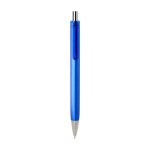 Recycled plastic ballpoint pen with black semi-gel ink 0.7 mm royal blue colour second front view