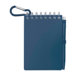 Mini spiral-bound notebook with black ink pen navy-blue colour second front view