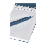 Mini spiral-bound notebook with black ink pen navy-blue colour close-up view 2