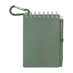 Mini spiral-bound notebook with black ink pen marbled green colour second front view