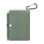 Mini spiral-bound notebook with black ink pen marbled green colour second rear view