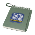 Mini spiral-bound notebook with black ink pen marbled green colour pad printing view
