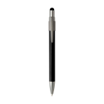 Ballpoint pen with stylus tip and rotating spinner, blue ink black colour second front view