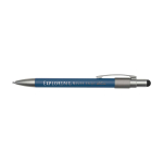 Ballpoint pen with stylus tip and rotating spinner, blue ink navy-blue colour printed logo view 2