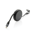 Retractable recycled aluminium 2-in-1 240W charging and data cable black colour