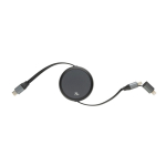 Retractable recycled aluminium 2-in-1 240W charging and data cable black colour third view